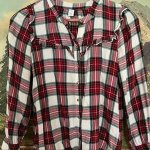 Ruffle Tartan Flannel Holiday Top